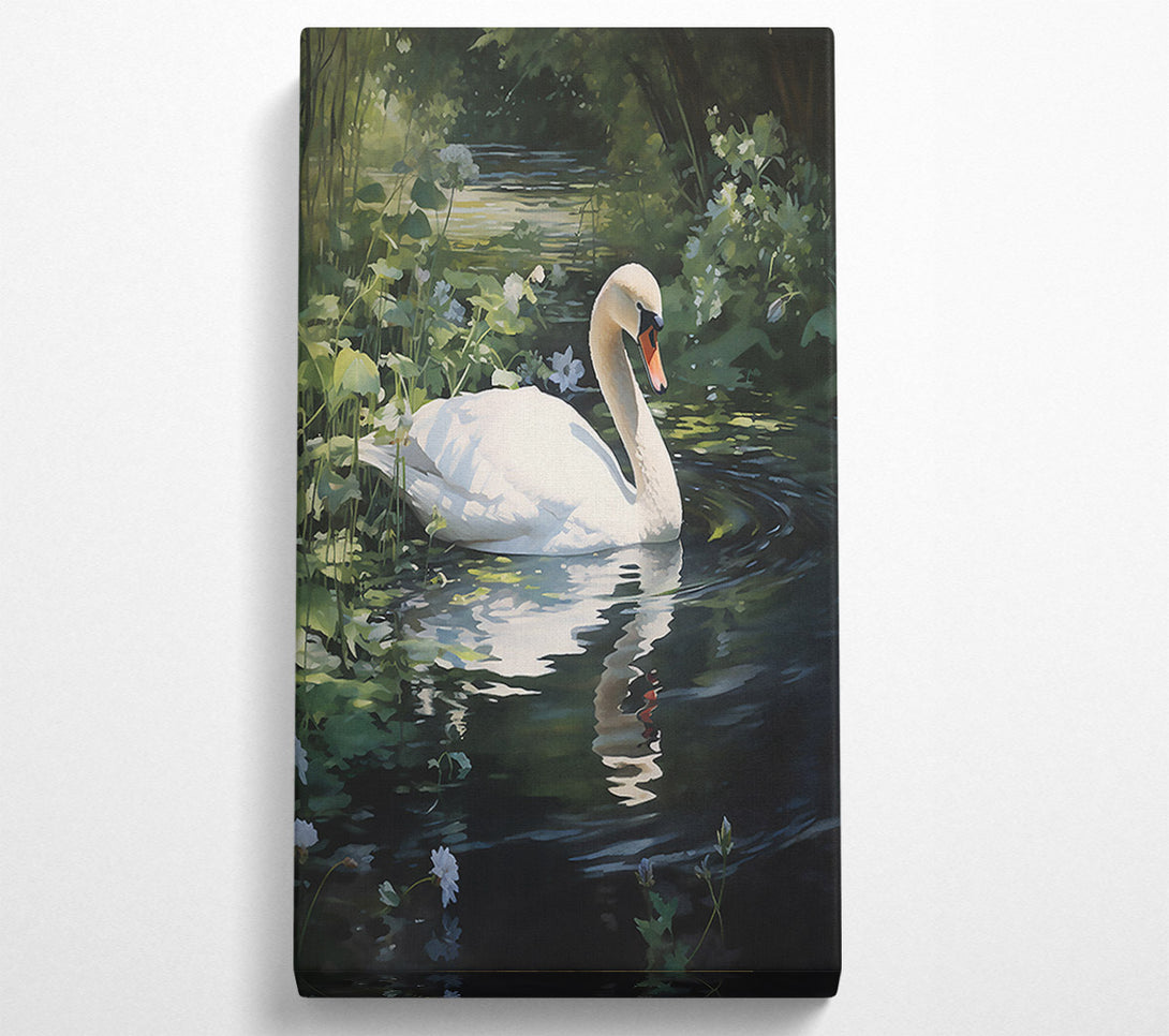 A Canvas Print of White Swan In Green Water Canvas Art
