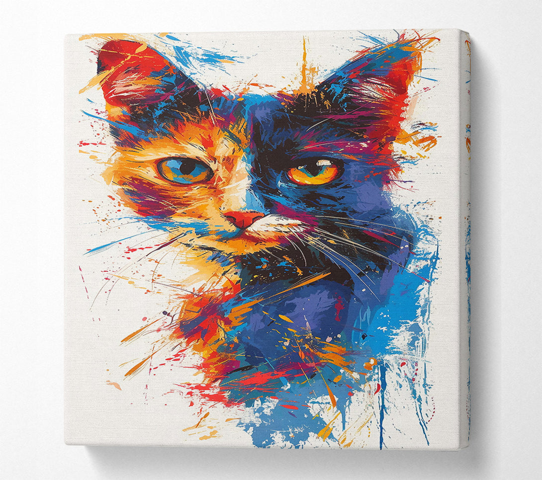  A Canvas Print of Blue Feline Splatter Canvas Print