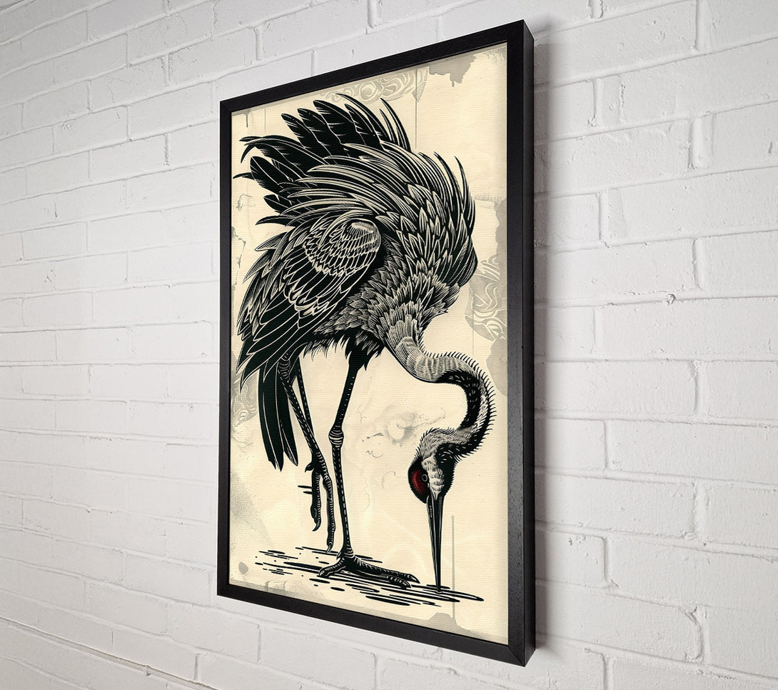  A Canvas Print of Black Crane Reflection Canvas Wall Art