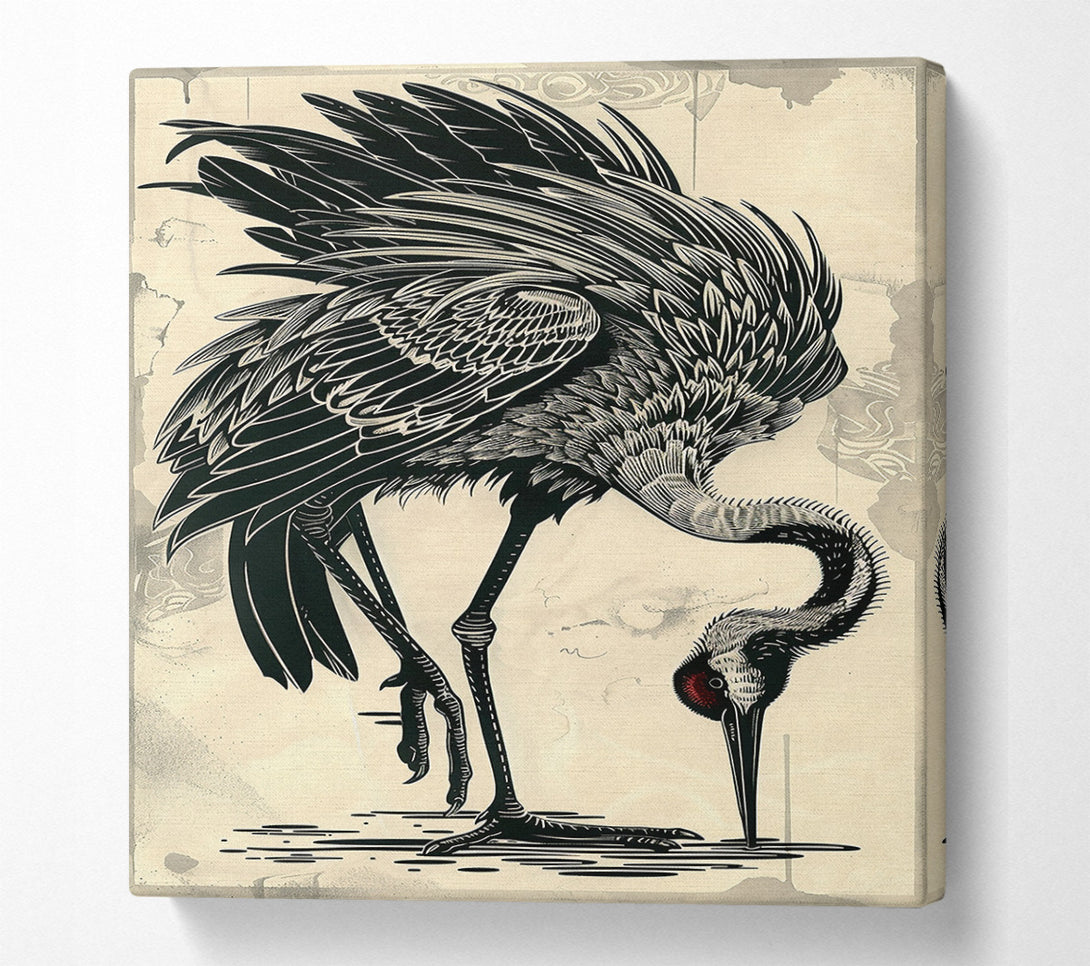  A Canvas Print of Black Crane Reflection Canvas Wall Art