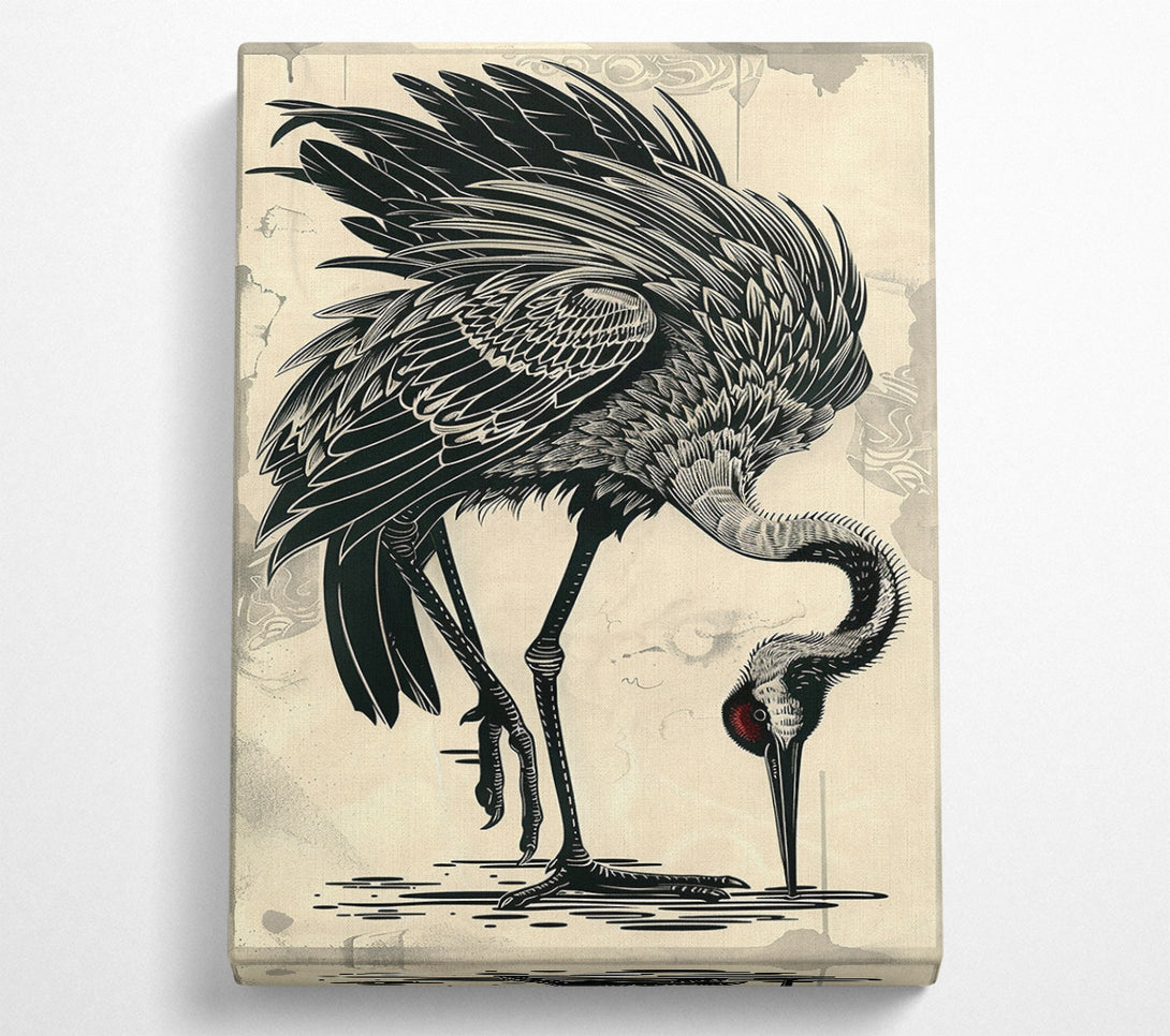  A Canvas Print of Black Crane Reflection Canvas Wall Art