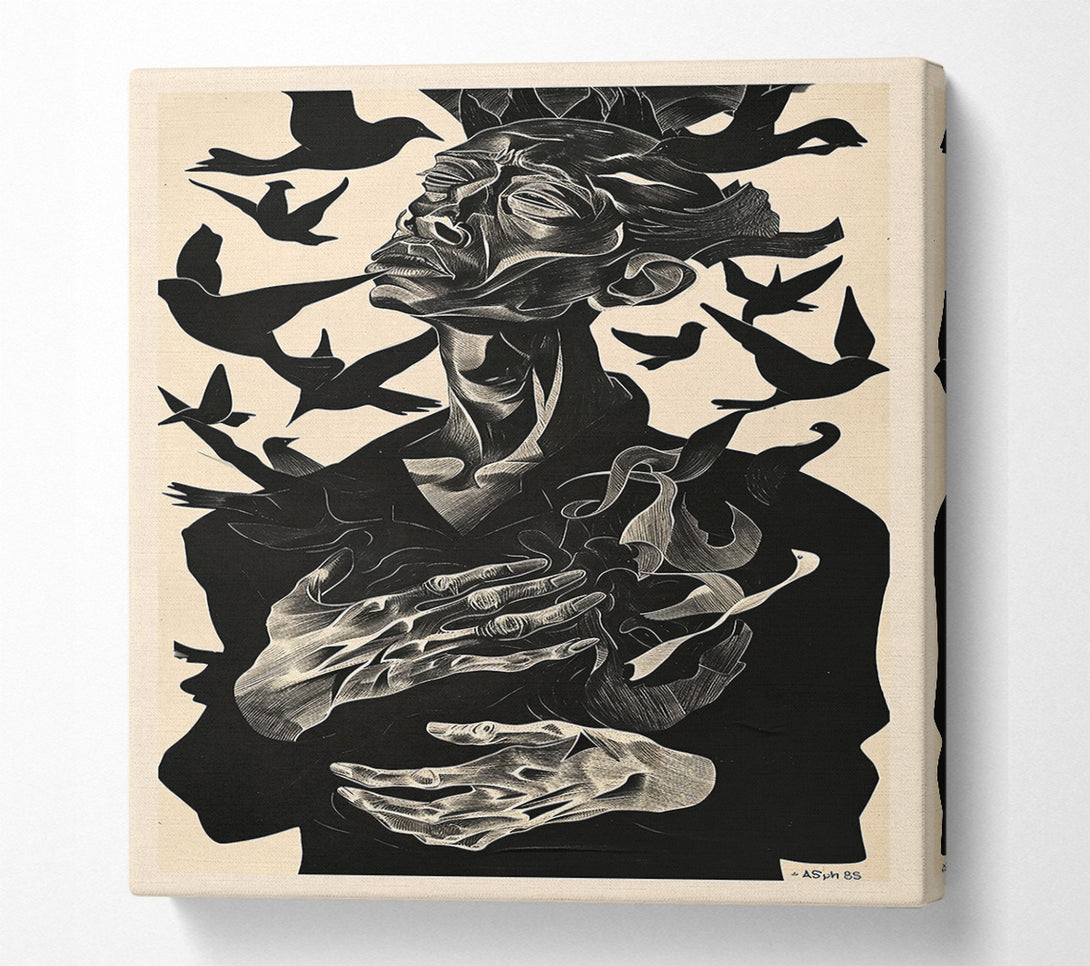  A Canvas Print of Black Embrace Of Birds Canvas Wall Art