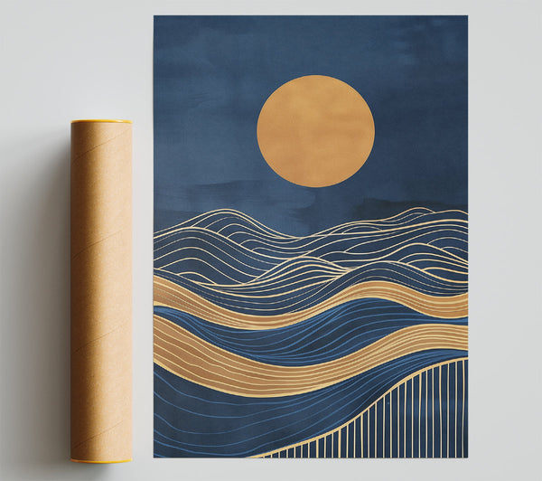 Golden Waves On Blue