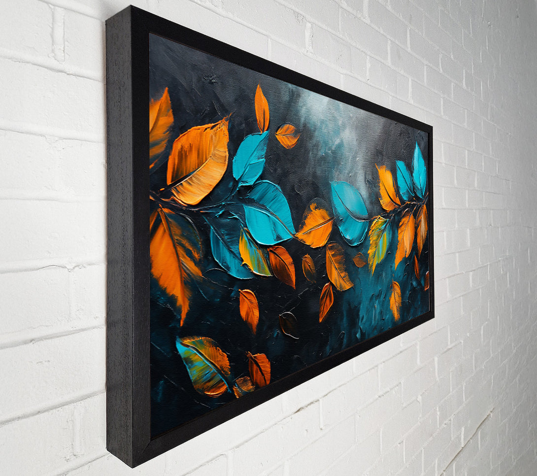  A Canvas Print of Teal Fall Leaves Canvas Wall Art