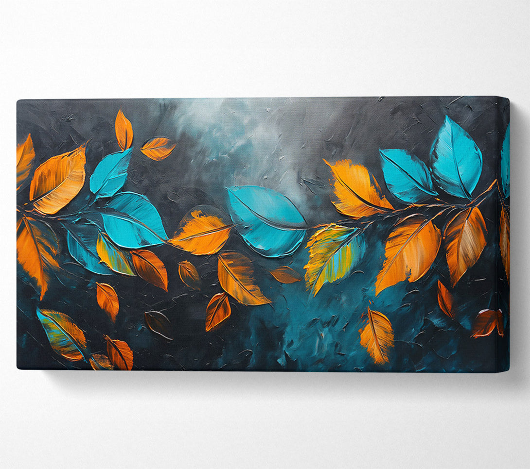  A Canvas Print of Teal Fall Leaves Canvas Wall Art