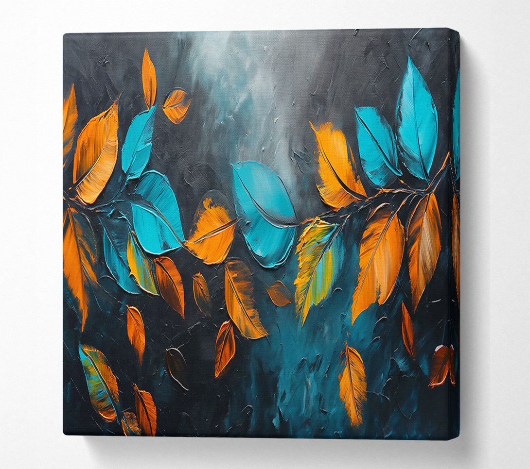  A Canvas Print of Teal Fall Leaves Canvas Wall Art