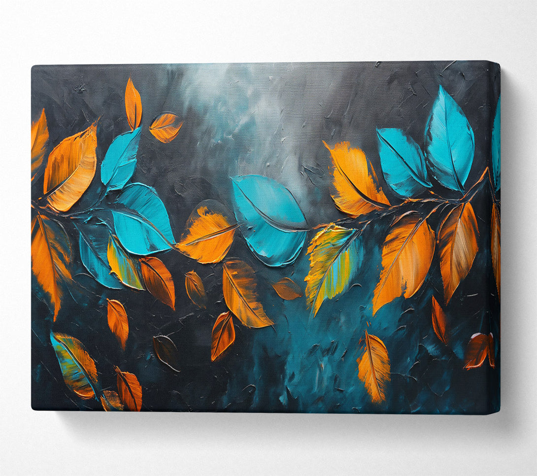  A Canvas Print of Teal Fall Leaves Canvas Wall Art