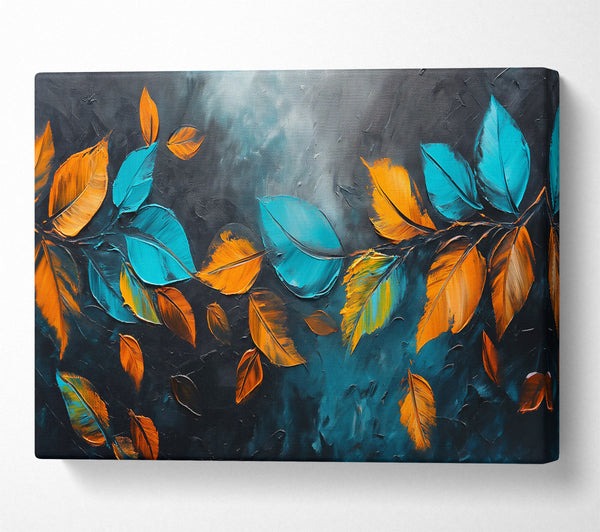  A Canvas Print of Teal Fall Leaves Canvas Wall Art