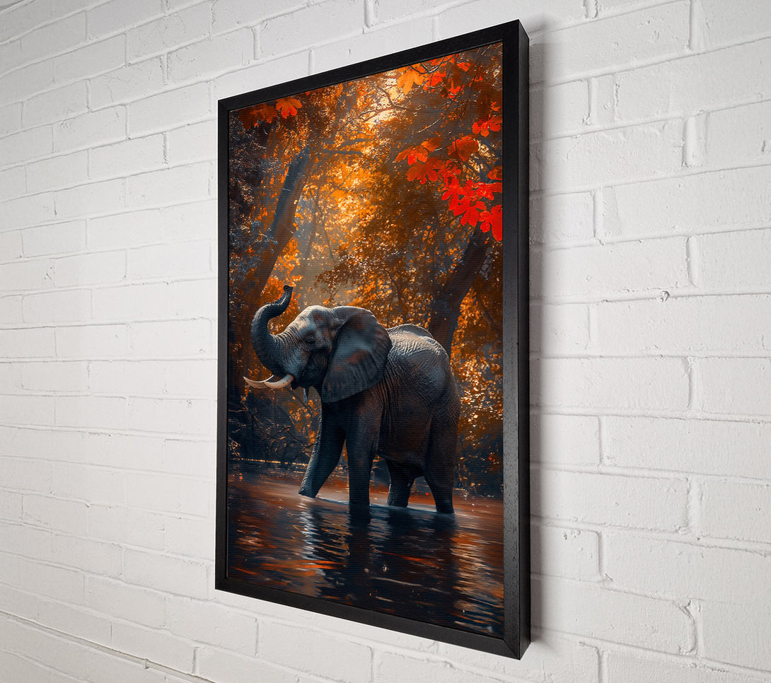  A Canvas Print of Golden Elephant In Water Canvas Print