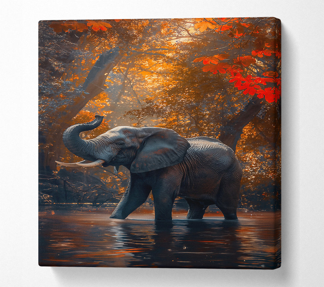 A Canvas Print of Golden Elephant In Water Canvas Print