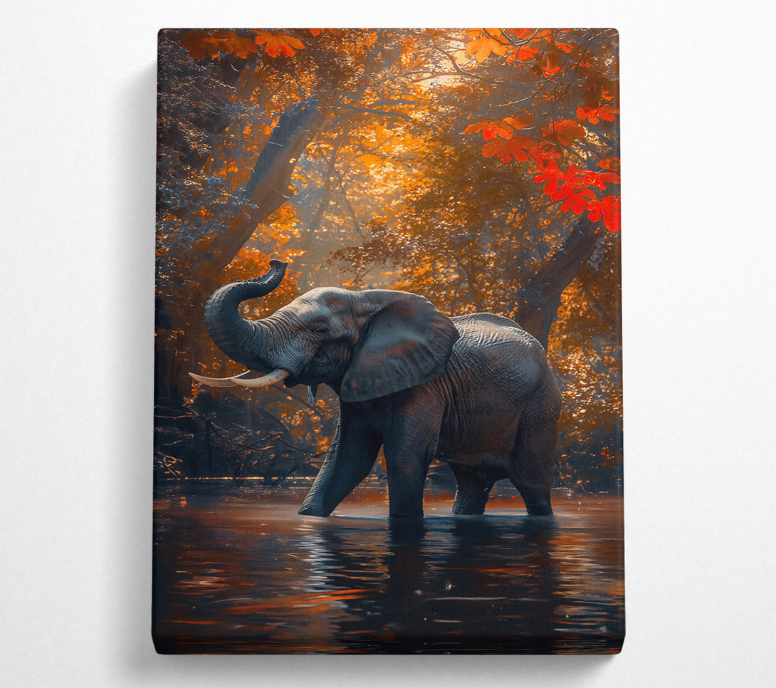  A Canvas Print of Golden Elephant In Water Canvas Print