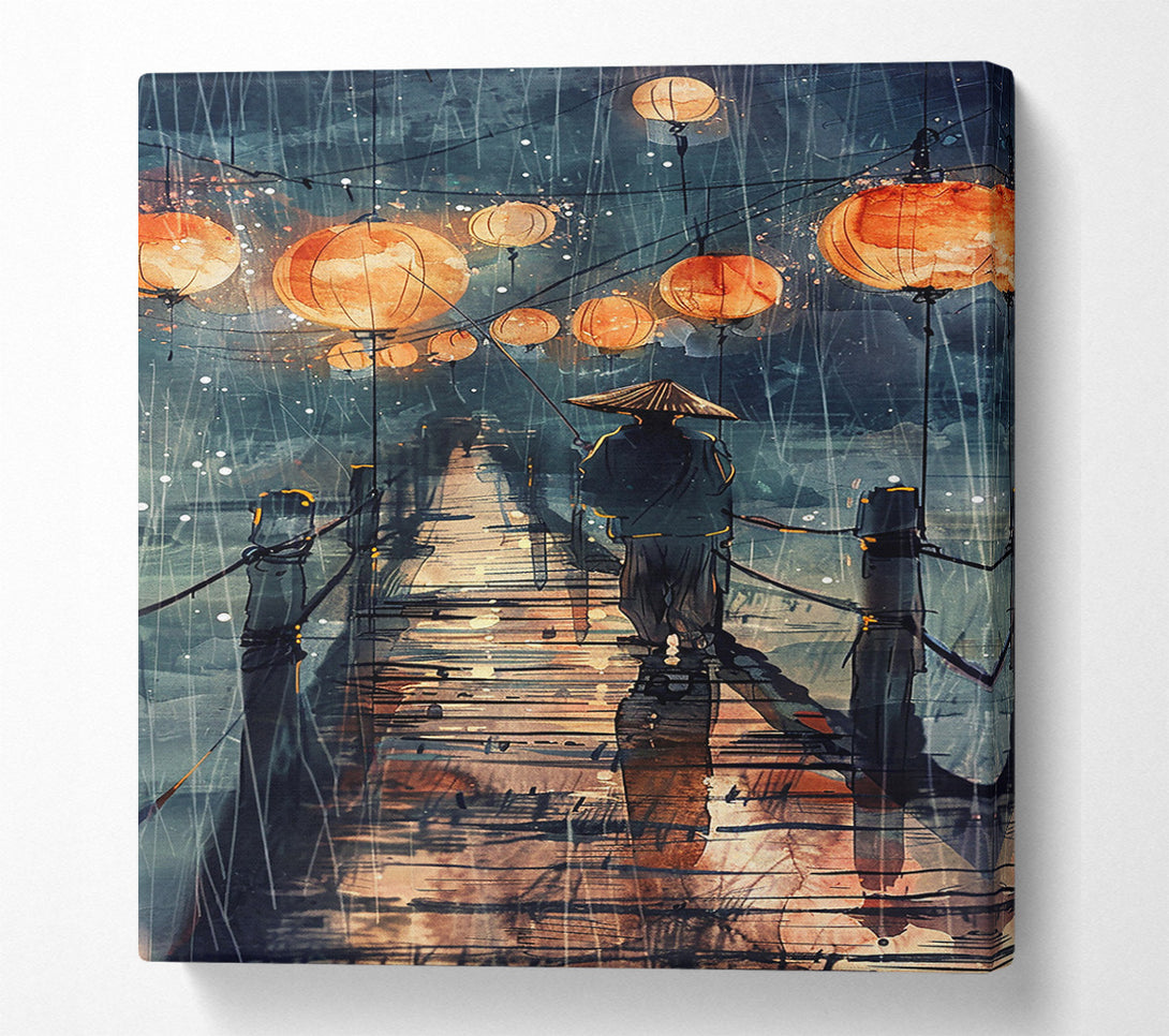  A Canvas Print of Orange Lantern Rain Canvas Wall Art