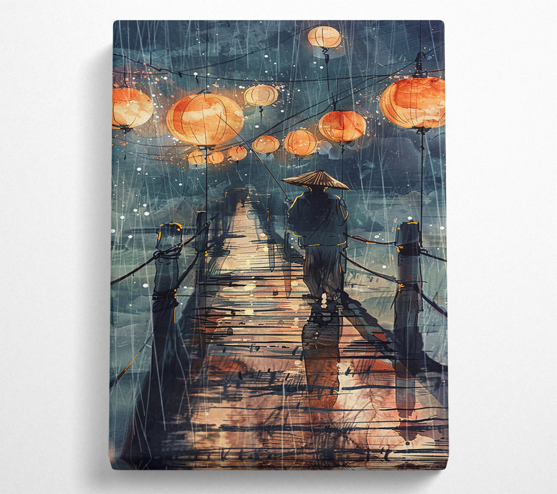  A Canvas Print of Orange Lantern Rain Canvas Wall Art
