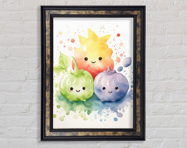 Watercolour Veggie Fruits Framed Print