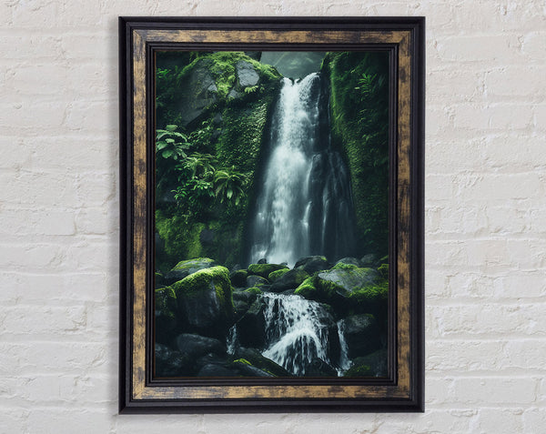 Waterfall Moss Rocks Framed Print
