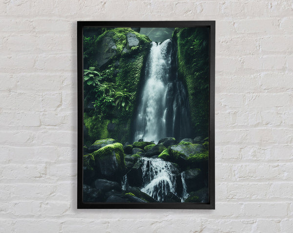 Waterfall Moss Rocks Framed Print