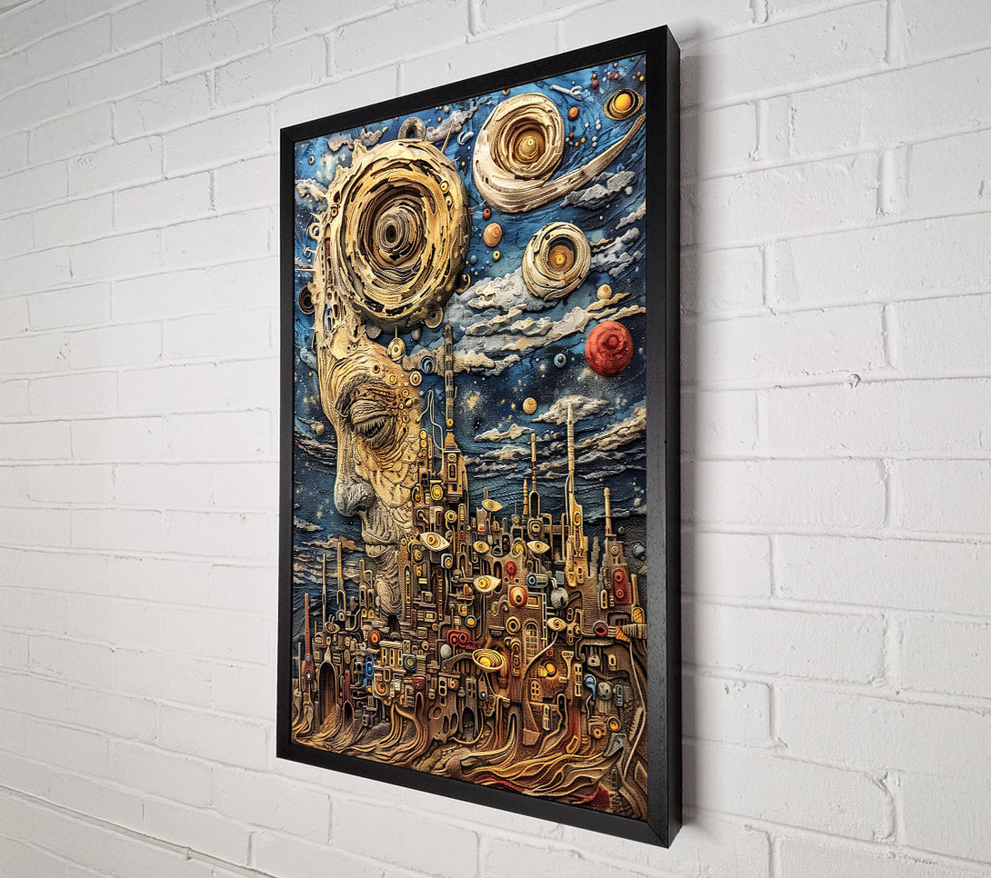  A Canvas Print of Golden Cosmic Cityscape Canvas Wall Art
