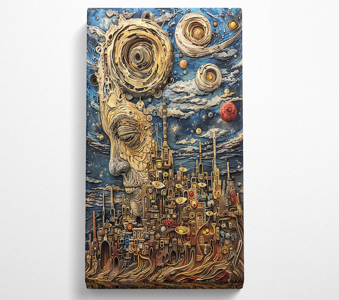  A Canvas Print of Golden Cosmic Cityscape Canvas Wall Art