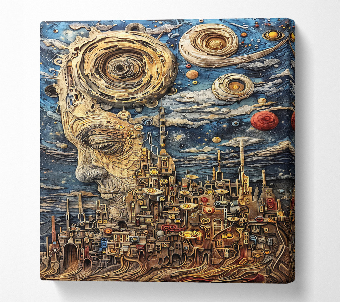  A Canvas Print of Golden Cosmic Cityscape Canvas Wall Art