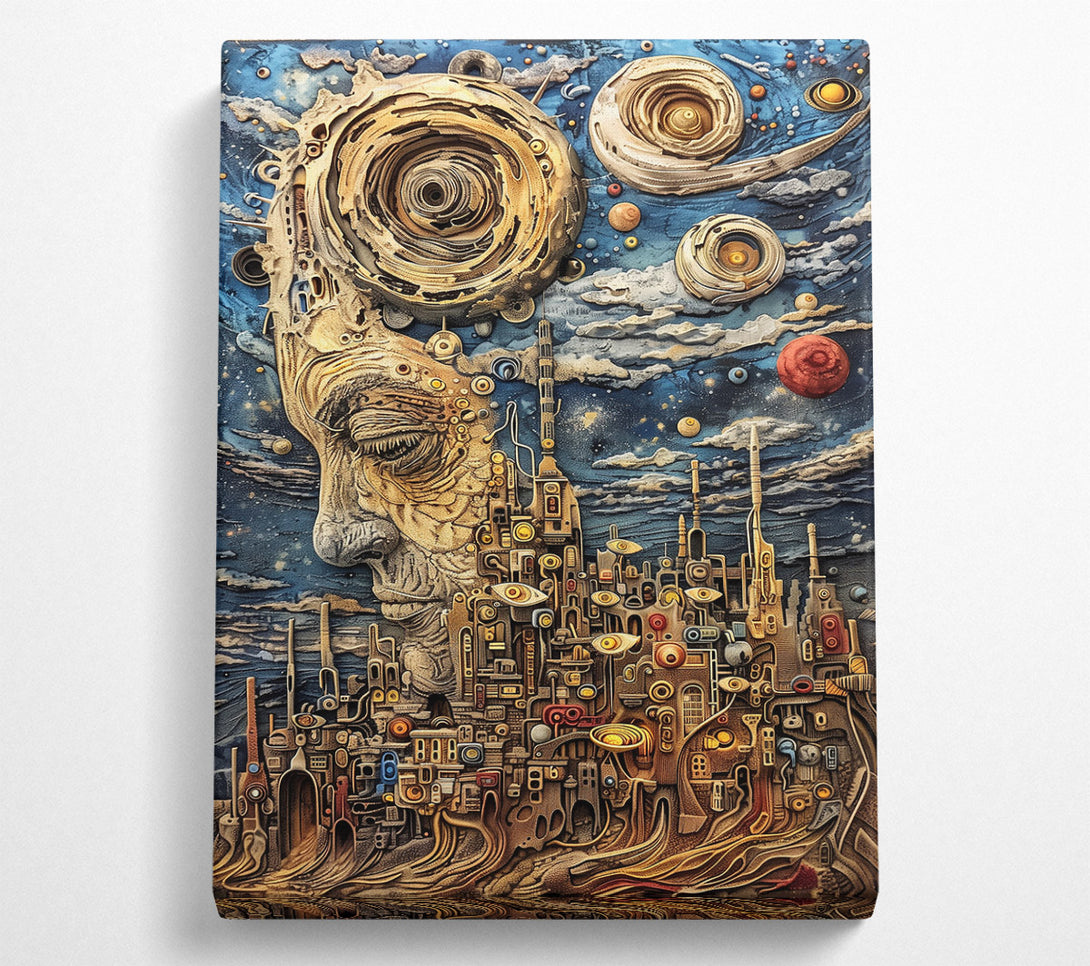  A Canvas Print of Golden Cosmic Cityscape Canvas Wall Art