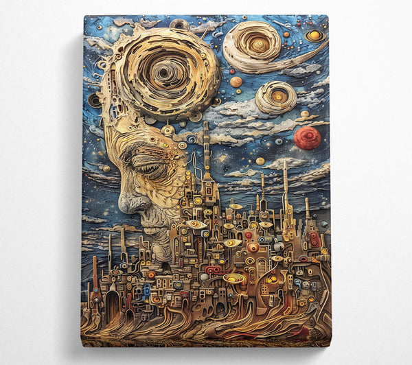  A Canvas Print of Golden Cosmic Cityscape Canvas Wall Art