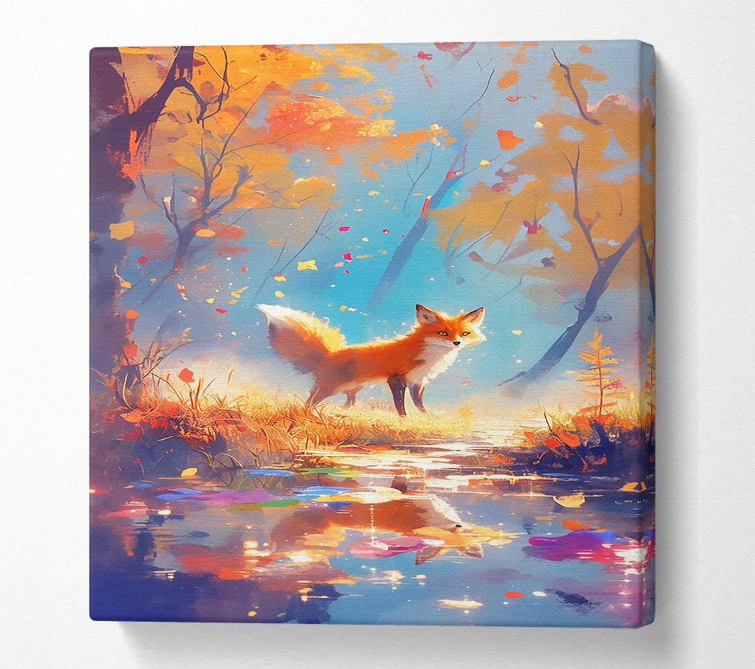  A Canvas Print of Golden Fox Reflection Canvas Print