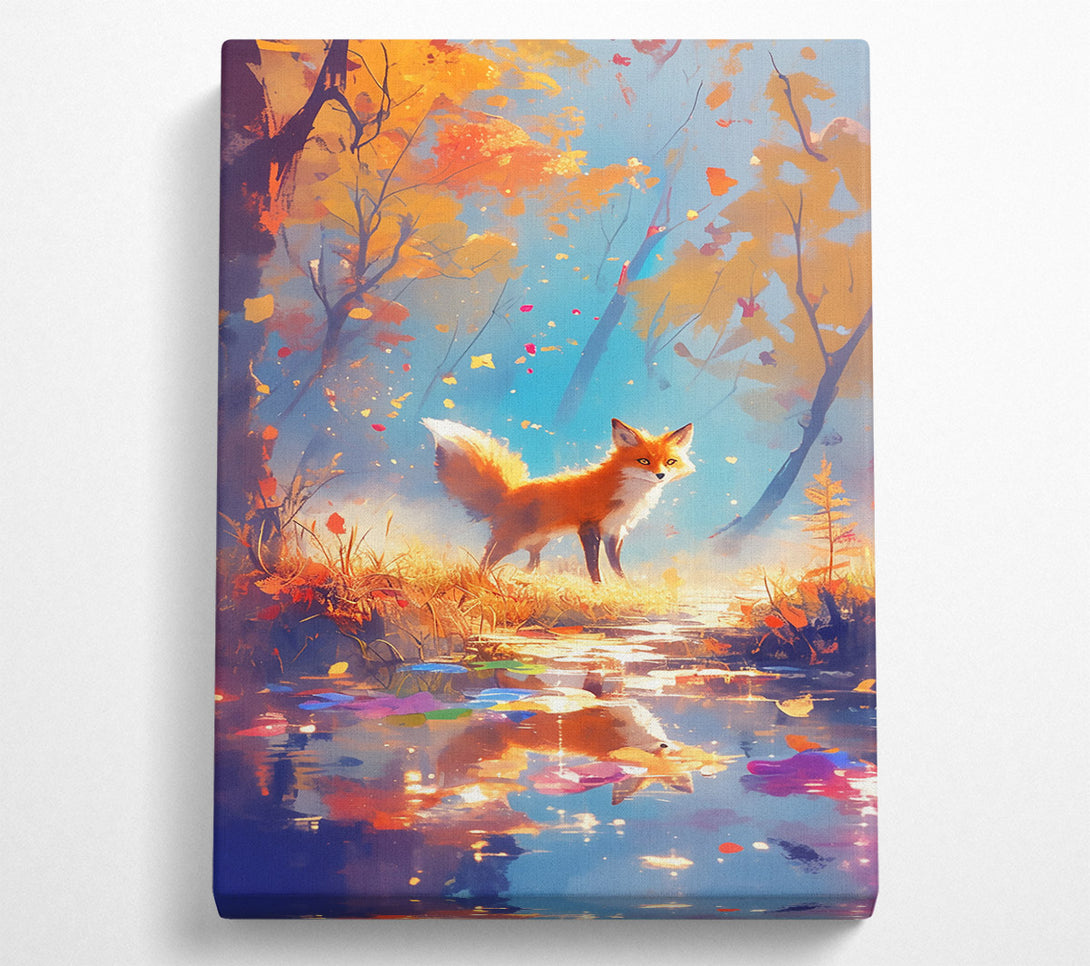  A Canvas Print of Golden Fox Reflection Canvas Print
