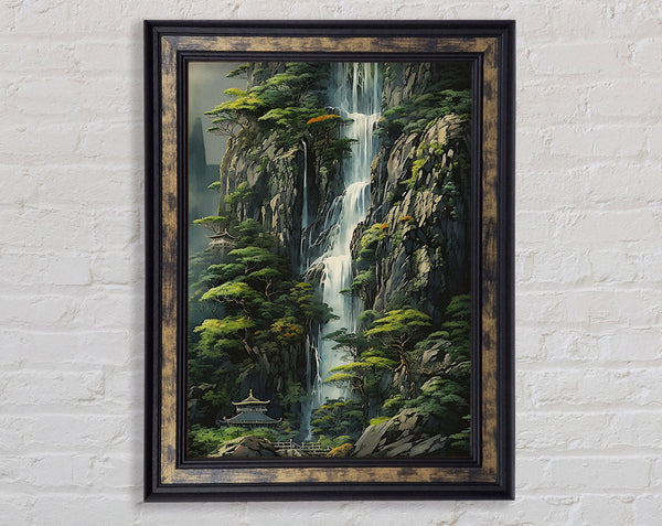 Waterfall Temple Framed Print