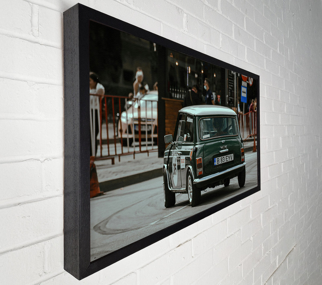  A Canvas Print of Green Mini Cooper In Motion Canvas Wall Art