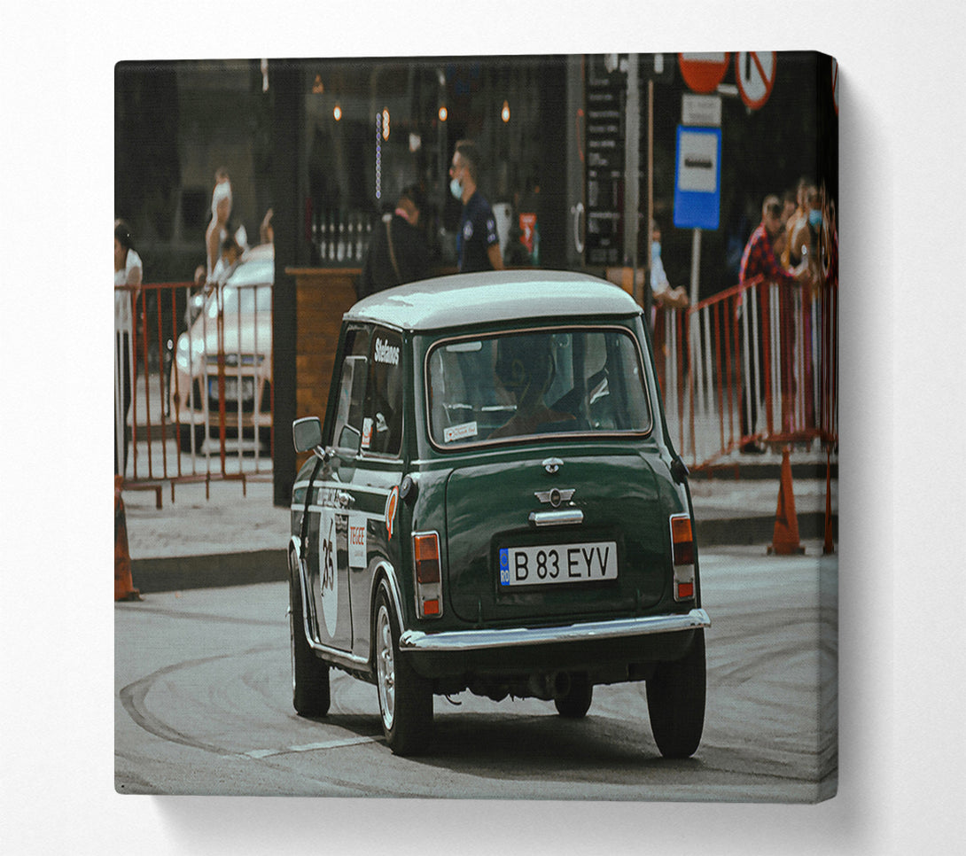  A Canvas Print of Green Mini Cooper In Motion Canvas Wall Art