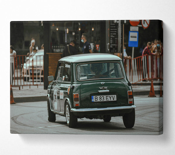  A Canvas Print of Green Mini Cooper In Motion Canvas Wall Art