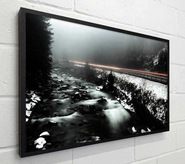 Red Stream Through Fog