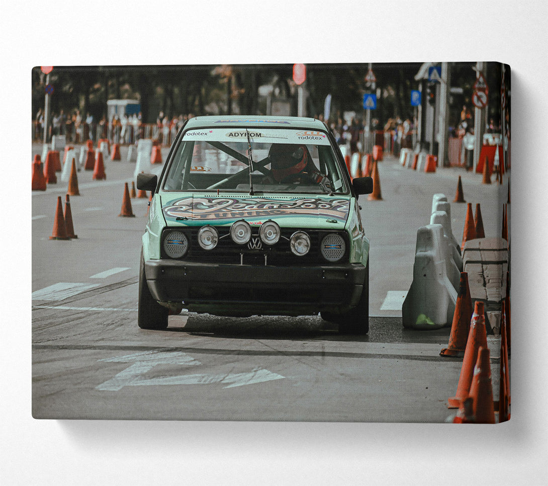 A Canvas Print of Green Rally Car Canvas Print