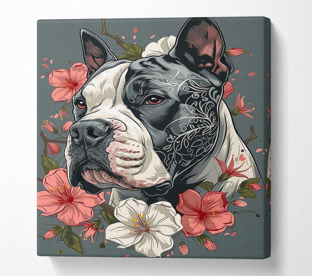  A Canvas Print of Black Dog And Blossoms Canvas Art