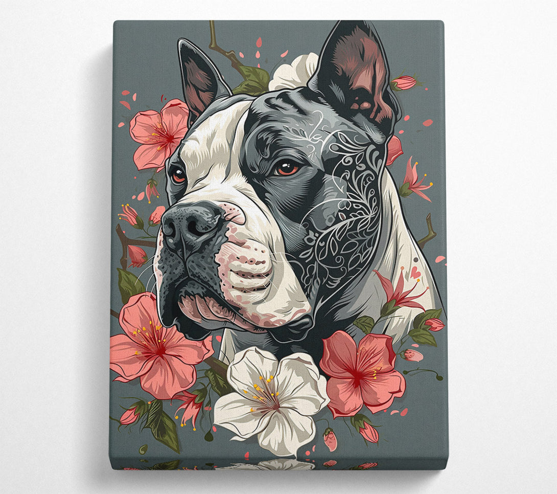  A Canvas Print of Black Dog And Blossoms Canvas Art