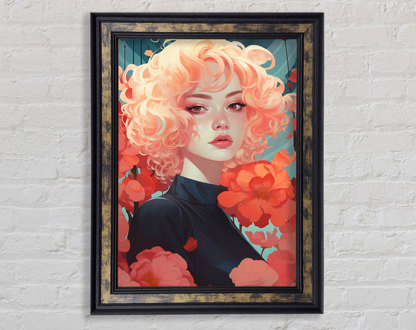 Wavy Hair Girl Blossom Framed Print