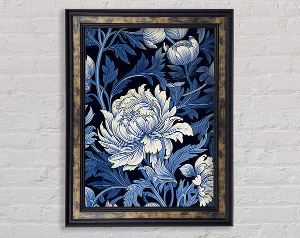 Walnut Flowers Blue Leaves Framed Print