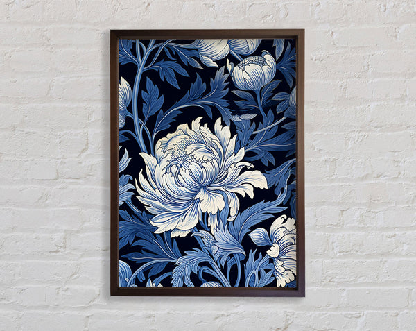 Walnut Flowers Blue Leaves Framed Print