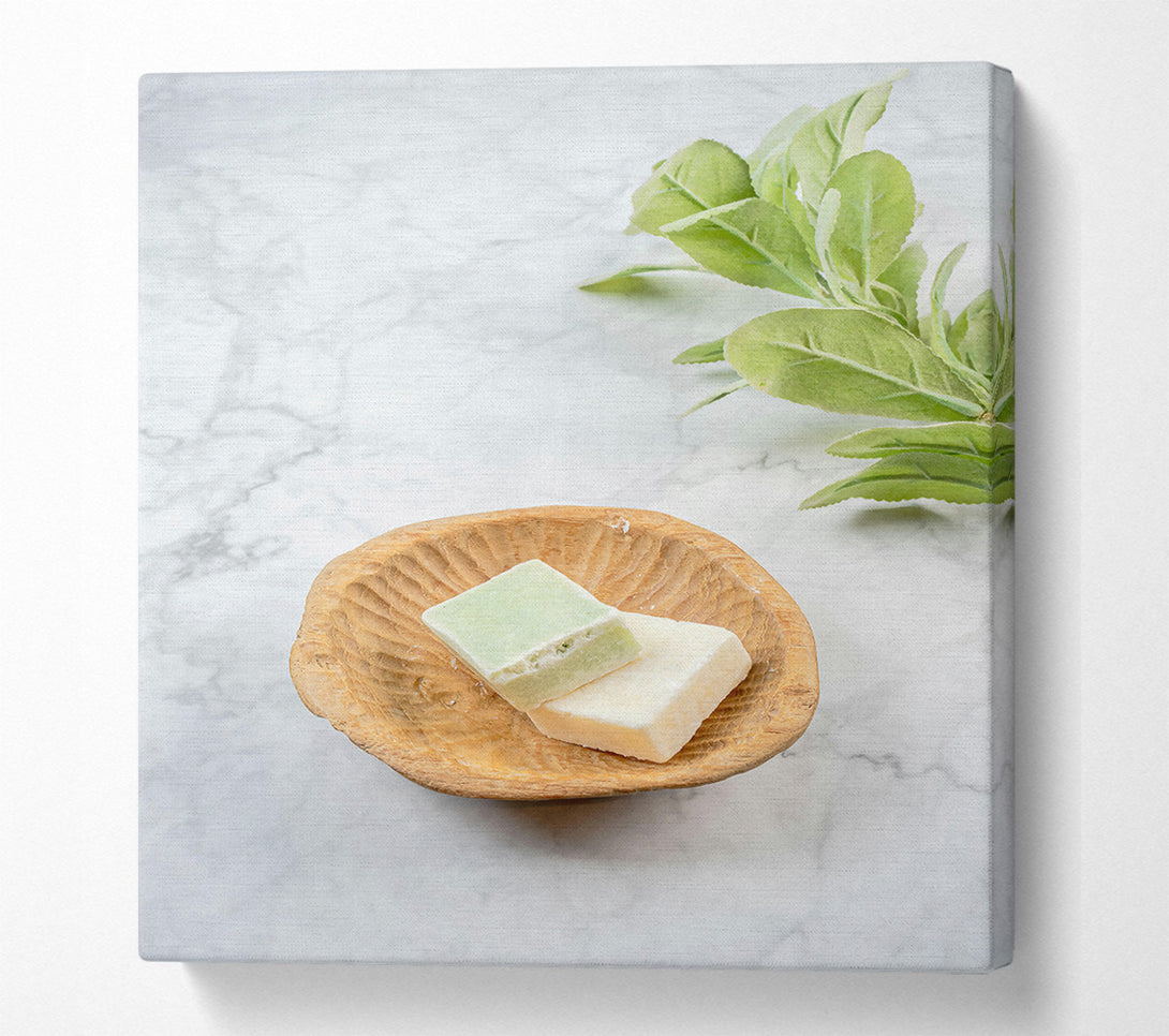  A Canvas Print of Green Soaps In Bowl Canvas Print