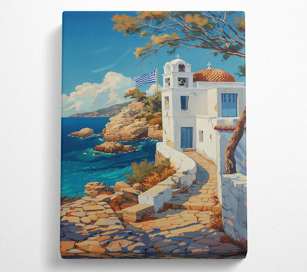  A Canvas Print of Azure Aegean Chapel Canvas Art
