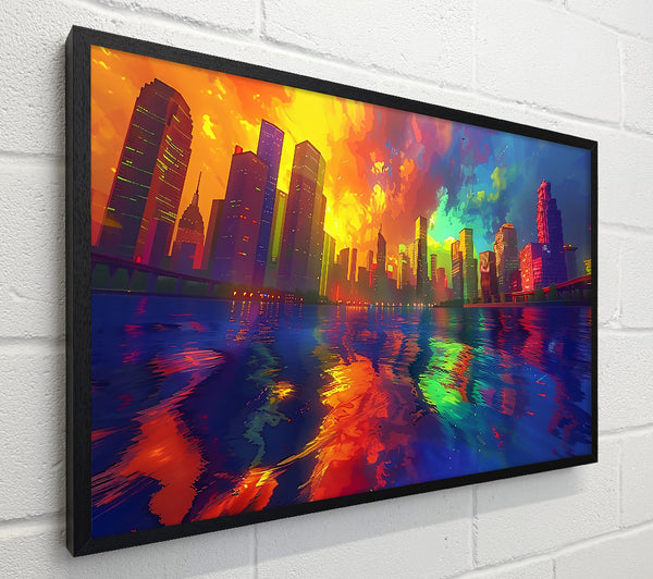 Crimson Cityscape Reflection