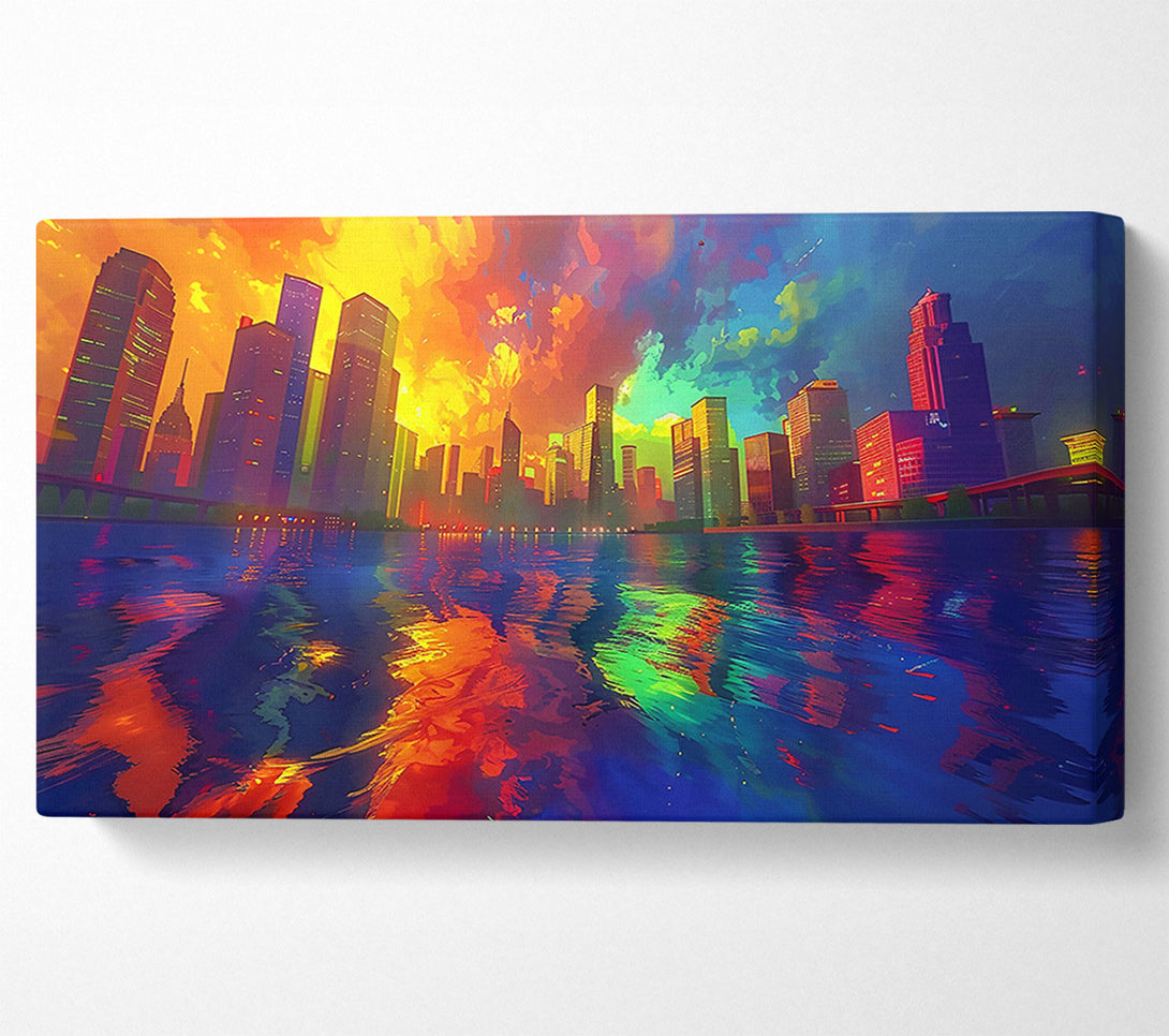  A Canvas Print of Crimson Cityscape Reflection Canvas Print