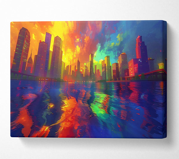  A Canvas Print of Crimson Cityscape Reflection Canvas Print
