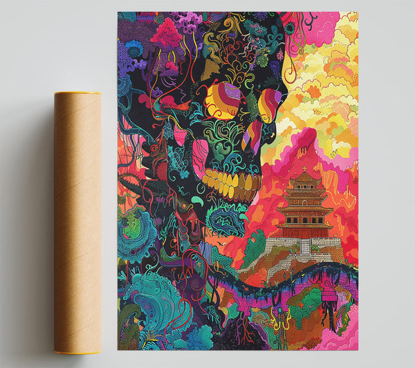 Crimson Skull Bloom Print