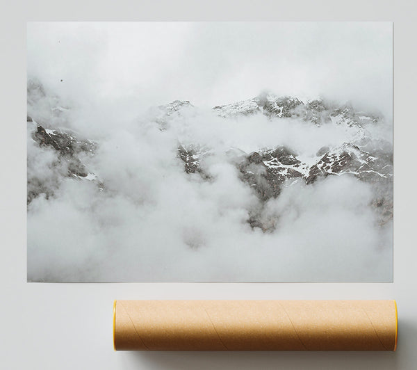 White Peaks In Mist Poster