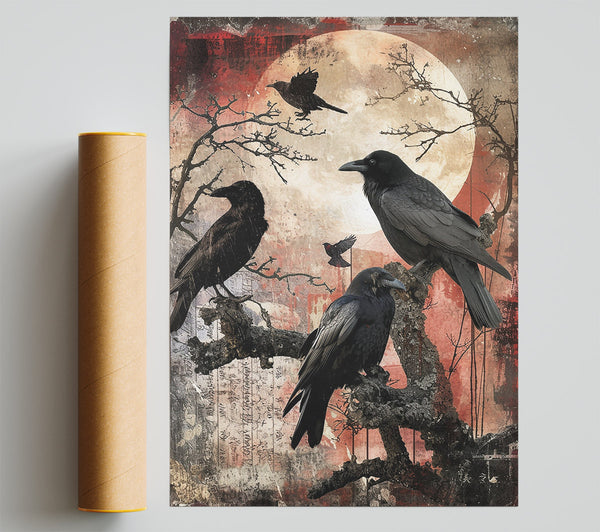 Crimson Moon Ravens Giclee Print