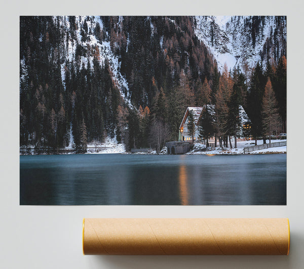 Blue Cabin In The Pines Poster