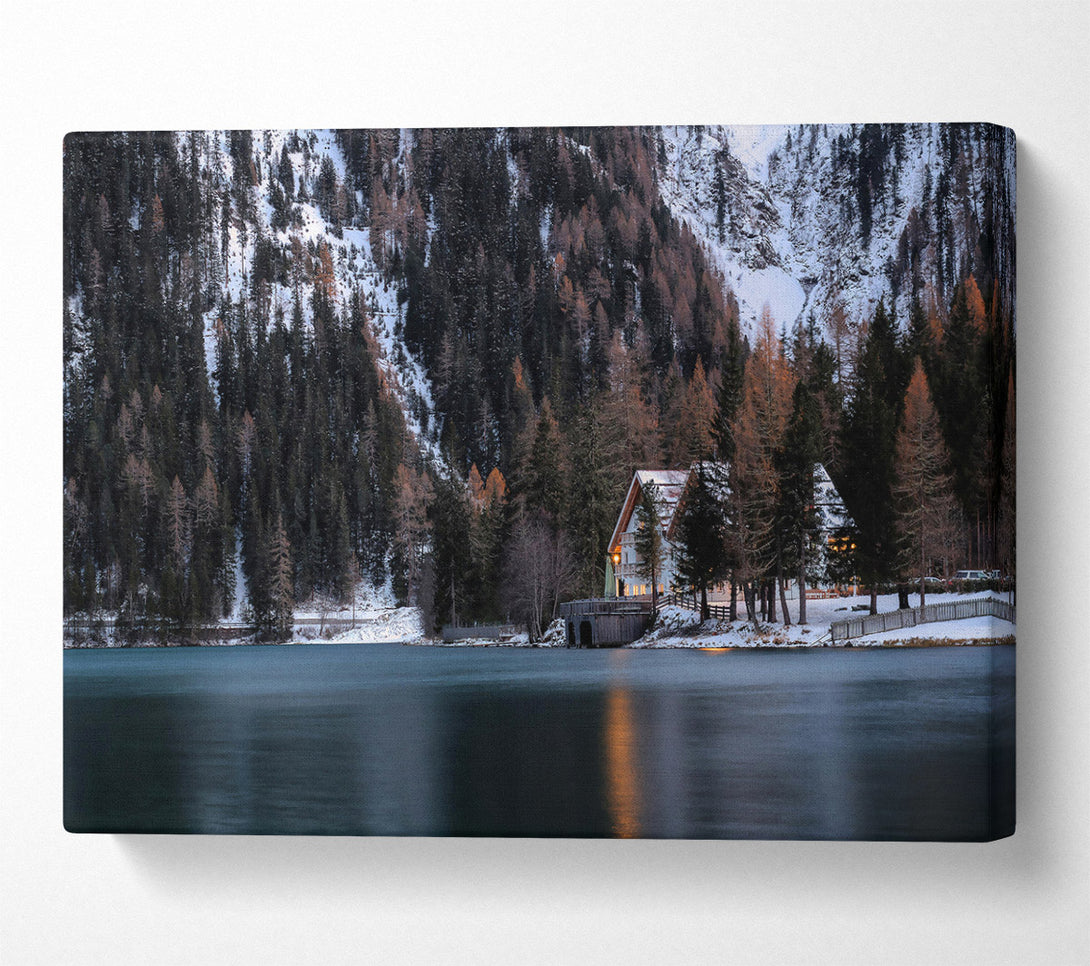  A Canvas Print of Blue Cabin In The Pines Canvas Art