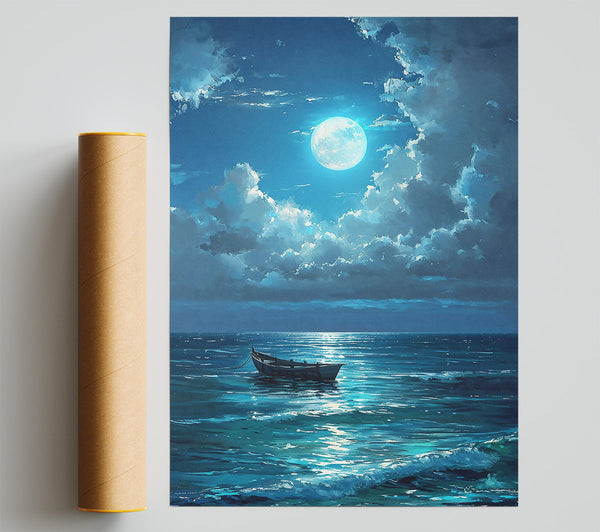 Azure Moonlight Boat Print