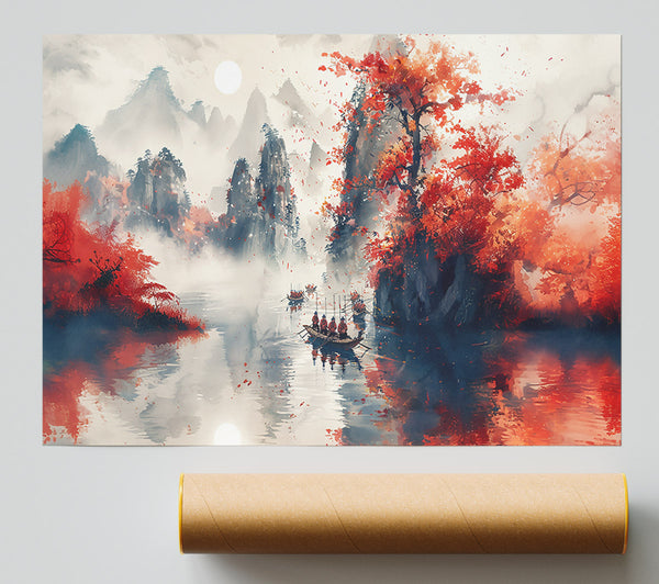 Crimson River Mist Poster